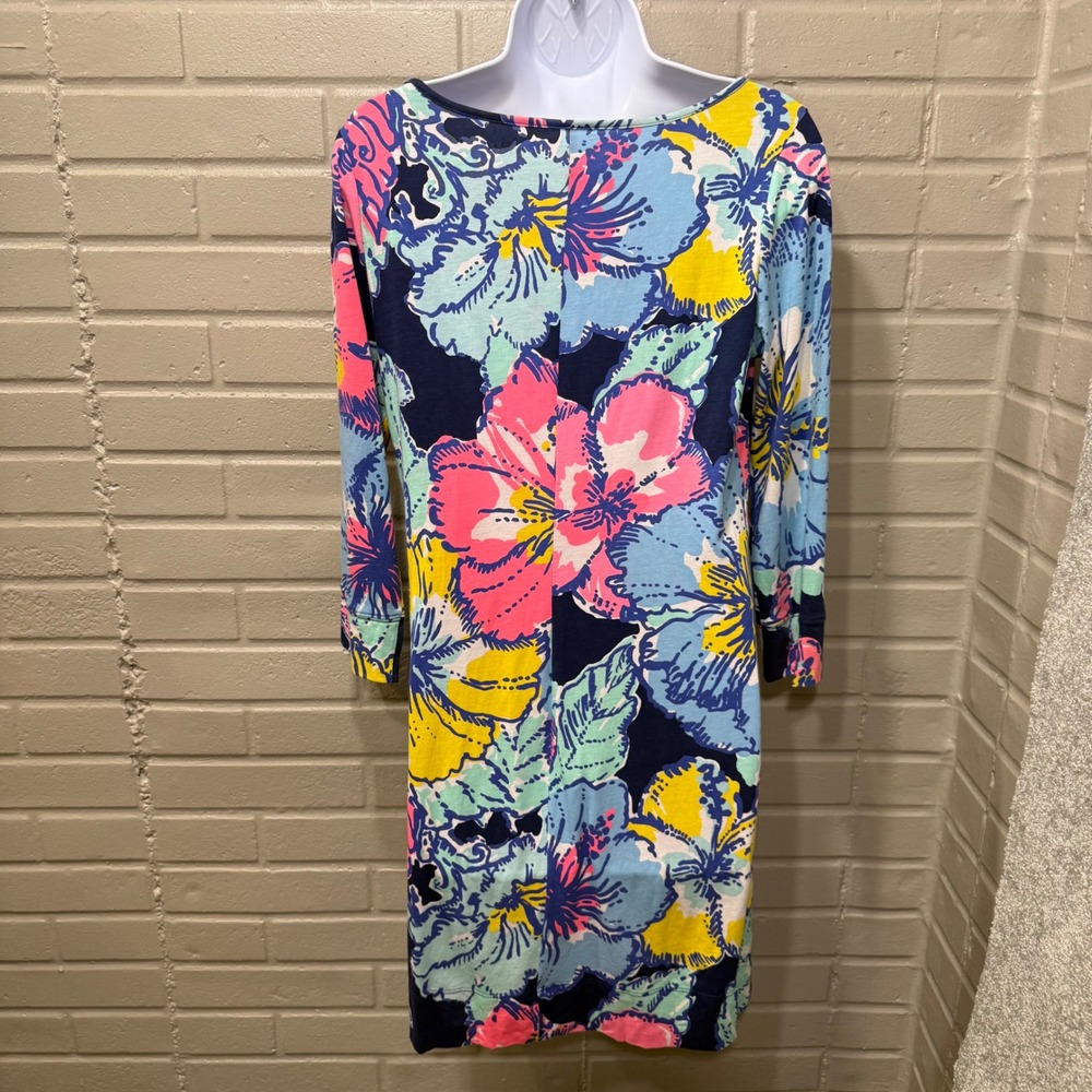 Lilly Pulitzer Marlowe Dress Pima Cotton Big Flirt Shift Floral Hibiscus Med - Picture 3 of 12